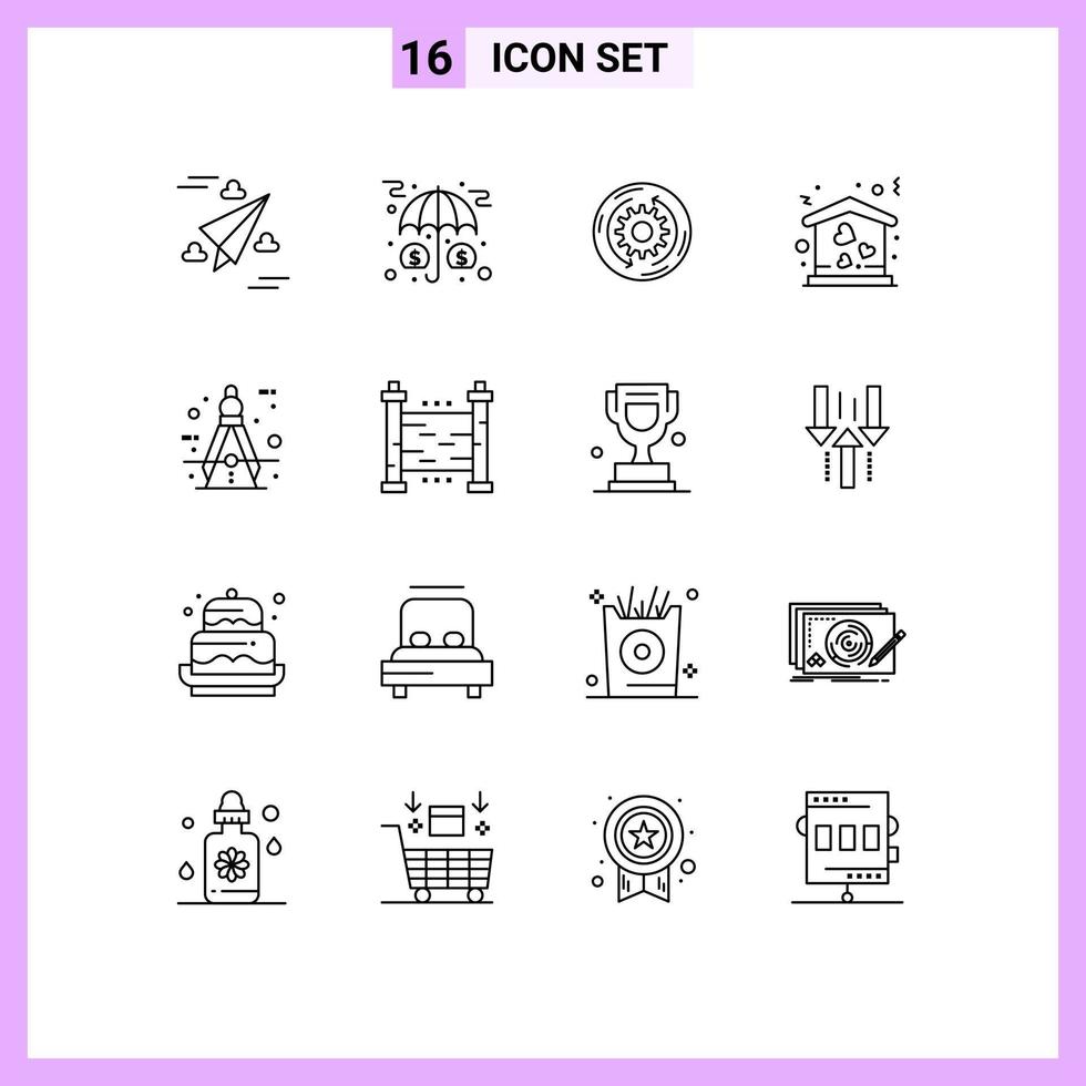 Pictogram Set of 16 Simple Outlines of move house protection home finance Editable Vector Design Elements