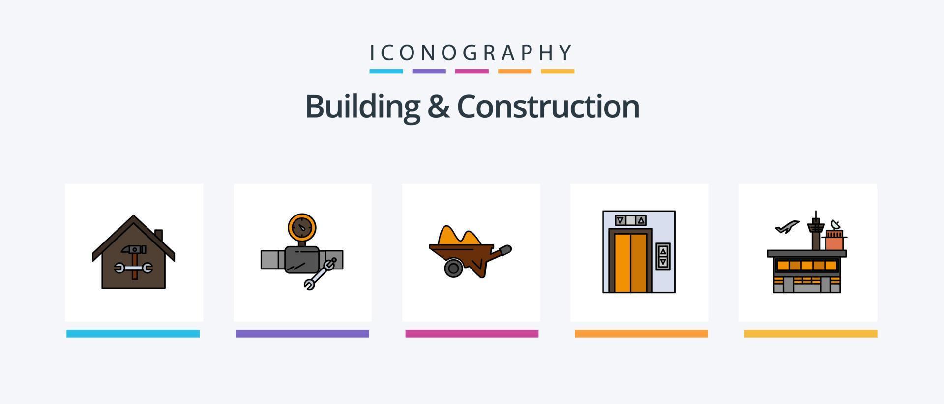 la línea de construcción y construcción llenó el paquete de 5 íconos, incluida la reparación. carpintero. reparar. edificio. construcción. diseño de iconos creativos vector