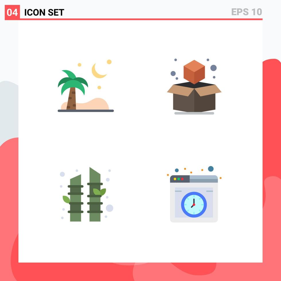 Pack of 4 creative Flat Icons of ramadan sauna palm trees box hosting Editable Vector Design Elements