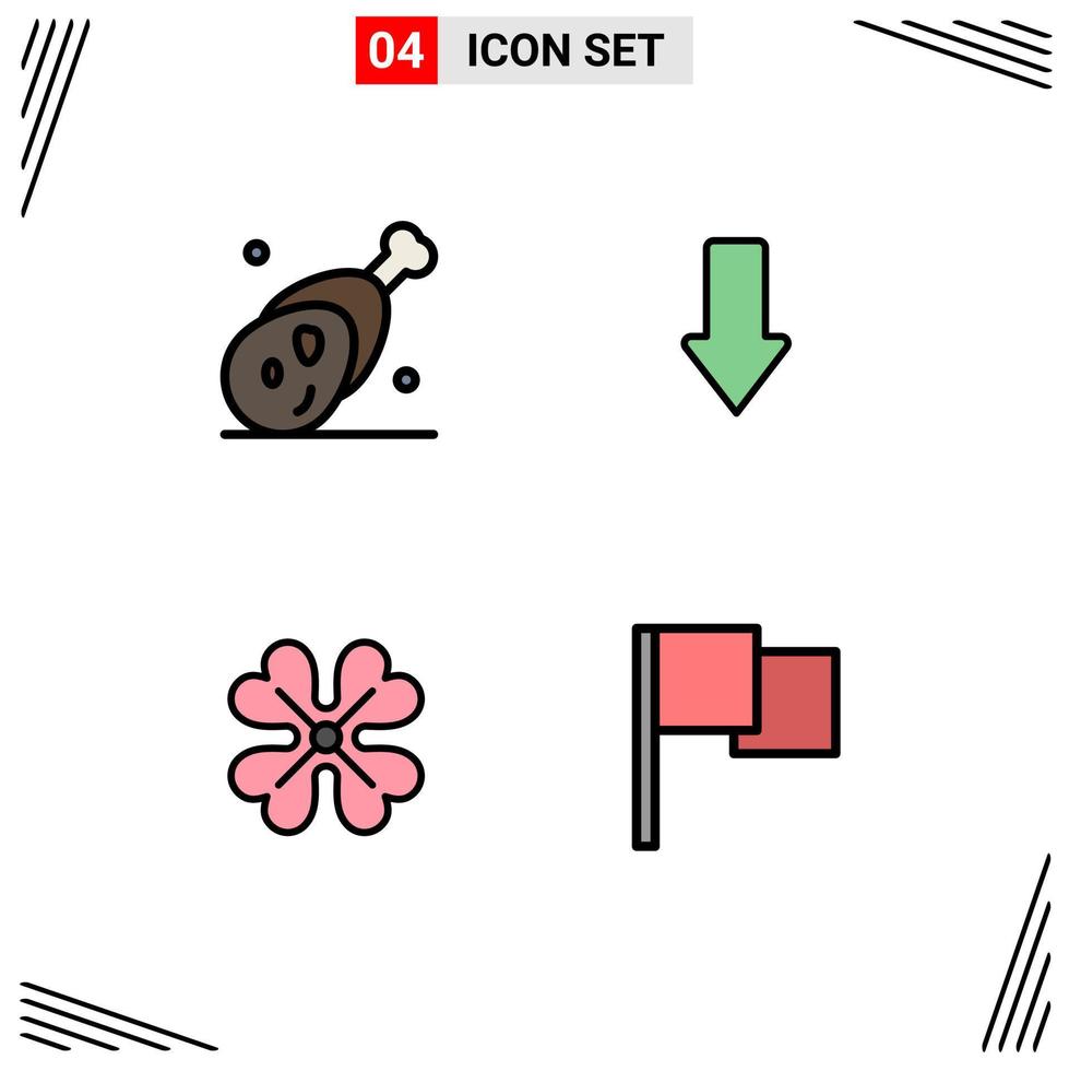 4 Universal Filledline Flat Colors Set for Web and Mobile Applications food anemone meat arrows flower Editable Vector Design Elements