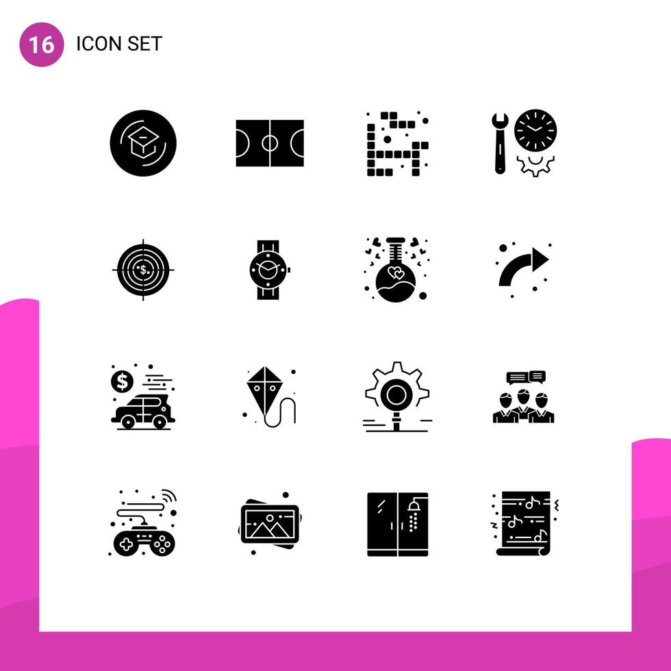 Group of 16 Solid Glyphs Signs and Symbols for aim tools tetris settings options Editable Vector Design Elements