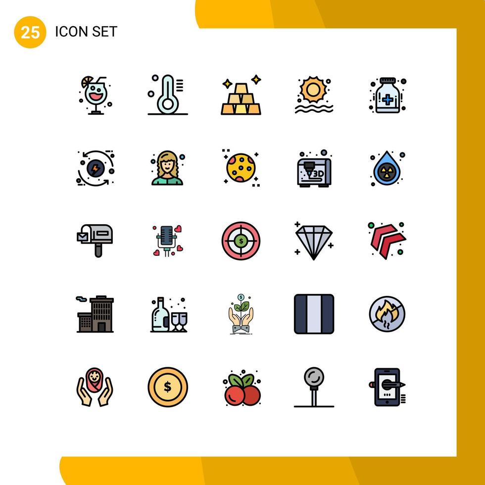 paquete de 25 modernos signos y símbolos de colores planos de línea rellena para medios de impresión web, como el control del dinero del hospital, elementos de diseño de vectores editables para la atención de la salud