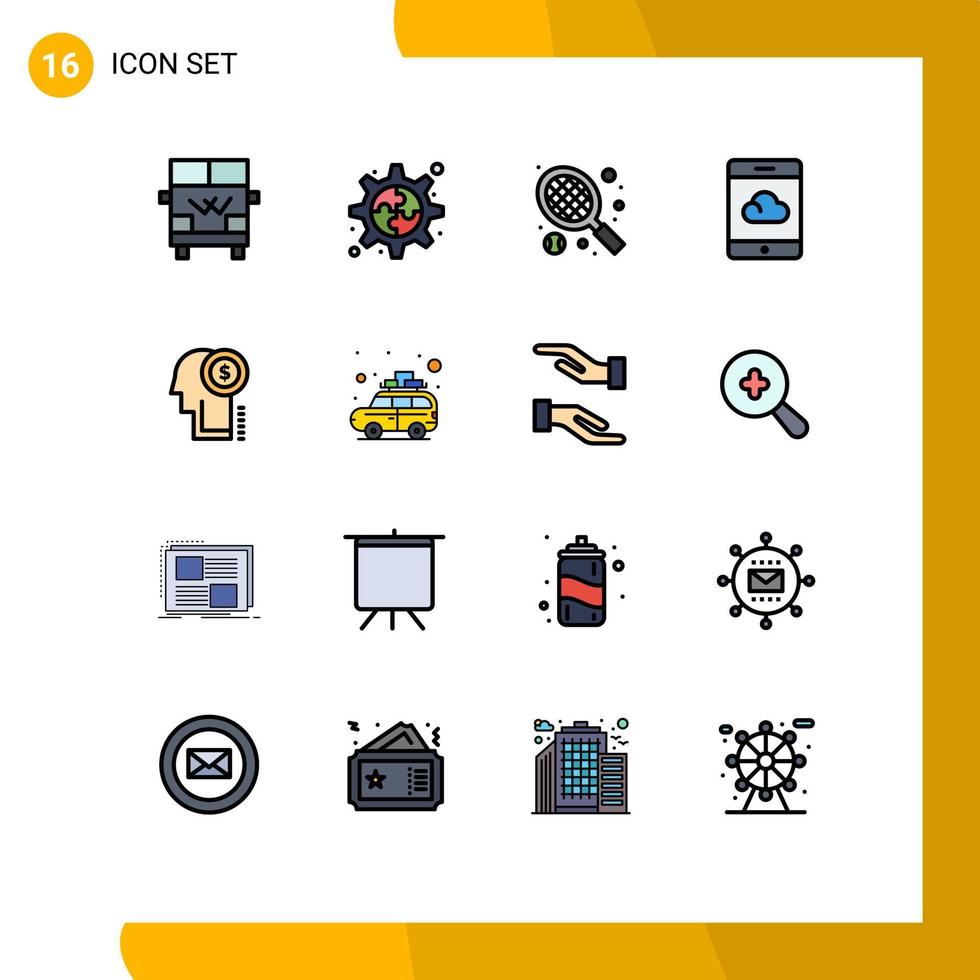 16 User Interface Flat Color Filled Line Pack of modern Signs and Symbols of camping money sport investment smartphone Editable Creative Vector Design Elements