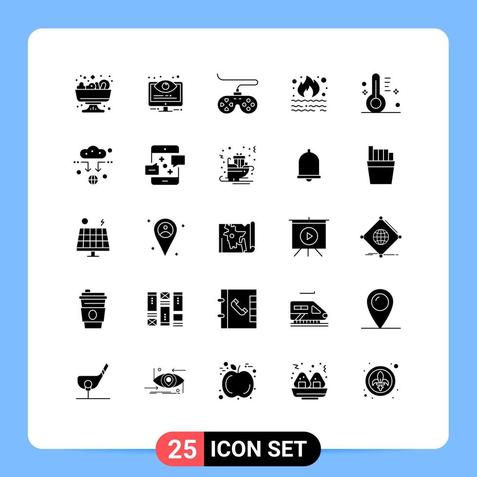 Pictogram Set of 25 Simple Solid Glyphs of cloudy pollution controller garbage burn Editable Vector Design Elements
