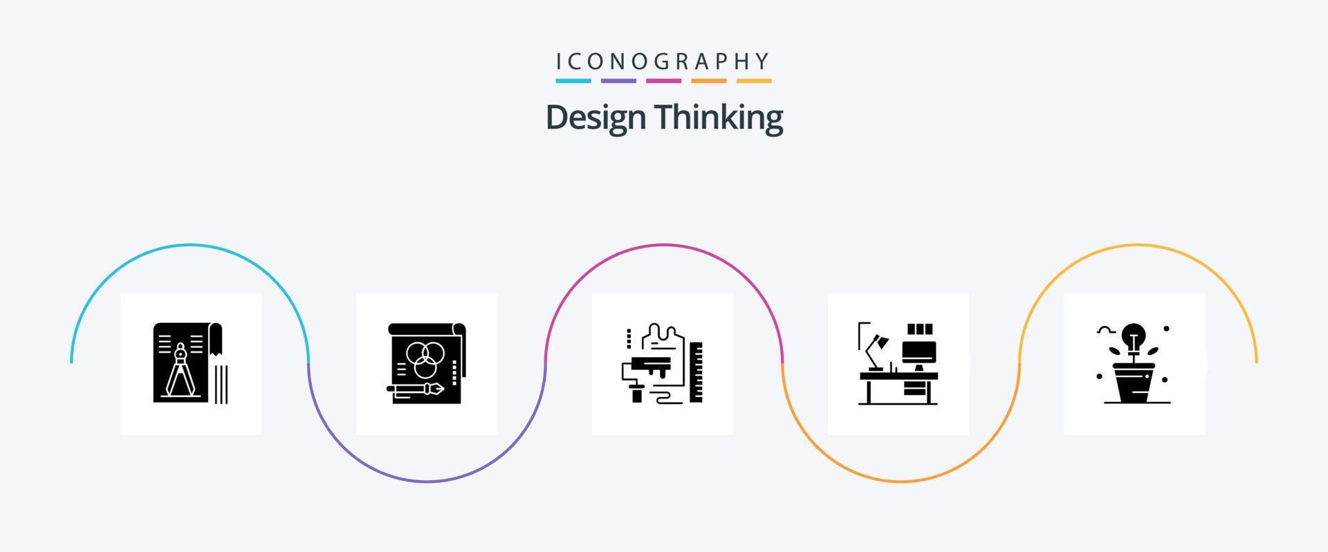 paquete de iconos de glifo 5 de pensamiento de diseño que incluye lámpara. mesa. lápiz. escala. rodillo vector