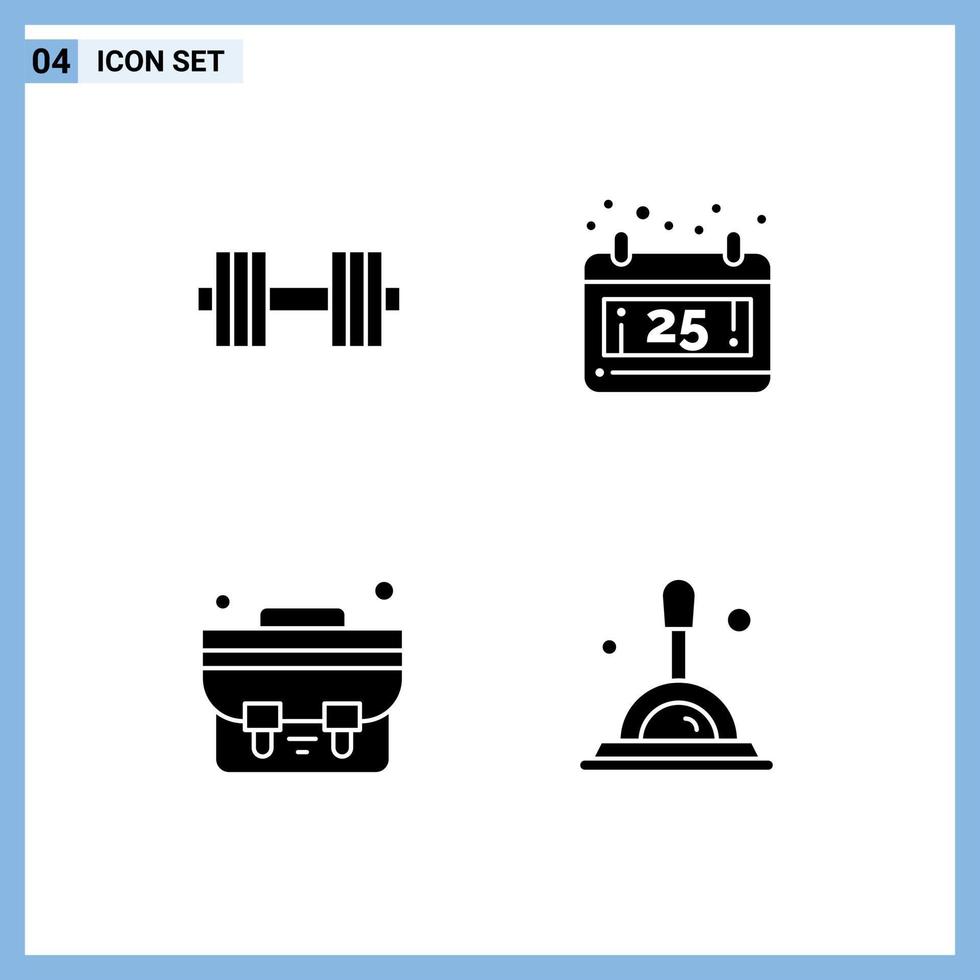 Stock Vector Icon Pack of 4 Line Signs and Symbols for dumbbell student bag weight date magnifying glass Editable Vector Design Elements