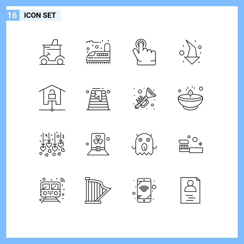 Mobile Interface Outline Set of 16 Pictograms of home down transport direction arrow Editable Vector Design Elements