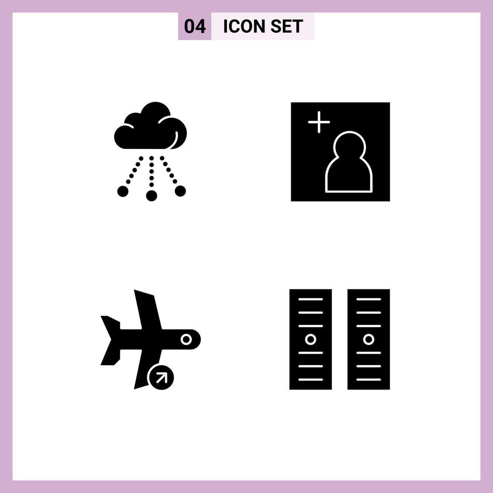 Set of 4 Commercial Solid Glyphs pack for cloud plane technology picture transport Editable Vector Design Elements