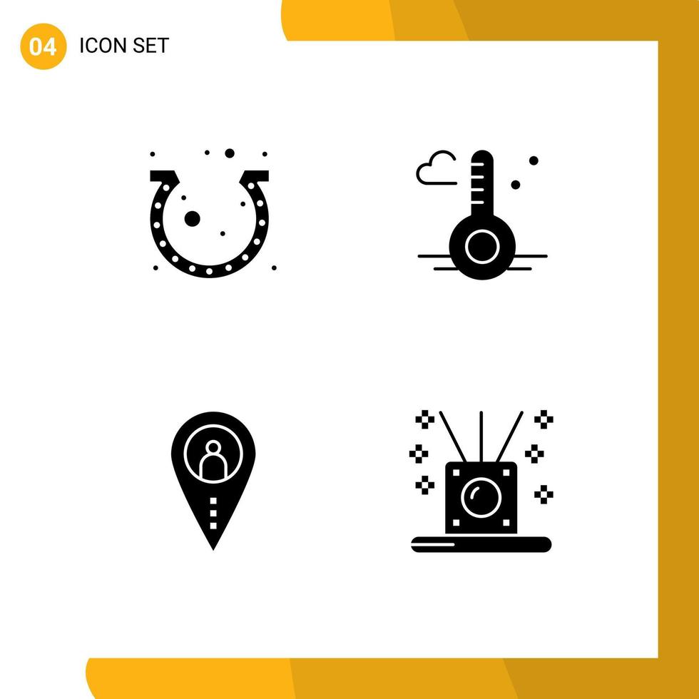 Set of 4 Commercial Solid Glyphs pack for day distance horseshoe thermometer location Editable Vector Design Elements
