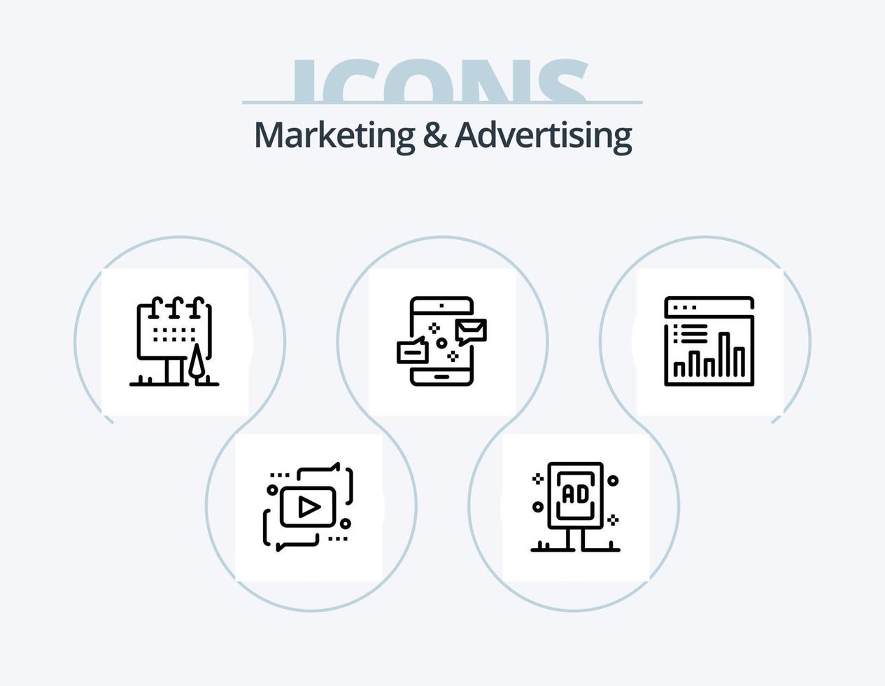 Marketing And Advertising Line Icon Pack 5 Icon Design. email. address. graph. shot. hands vector