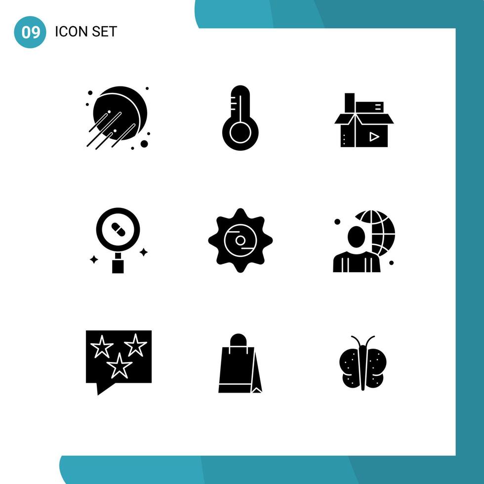 Set of 9 Vector Solid Glyphs on Grid for cap pills digital medicine health Editable Vector Design Elements