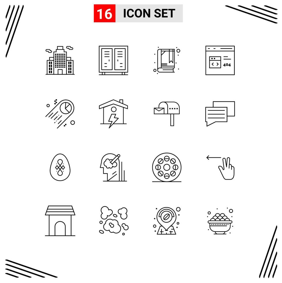 16 Universal Outlines Set for Web and Mobile Applications pie development book develop browser Editable Vector Design Elements