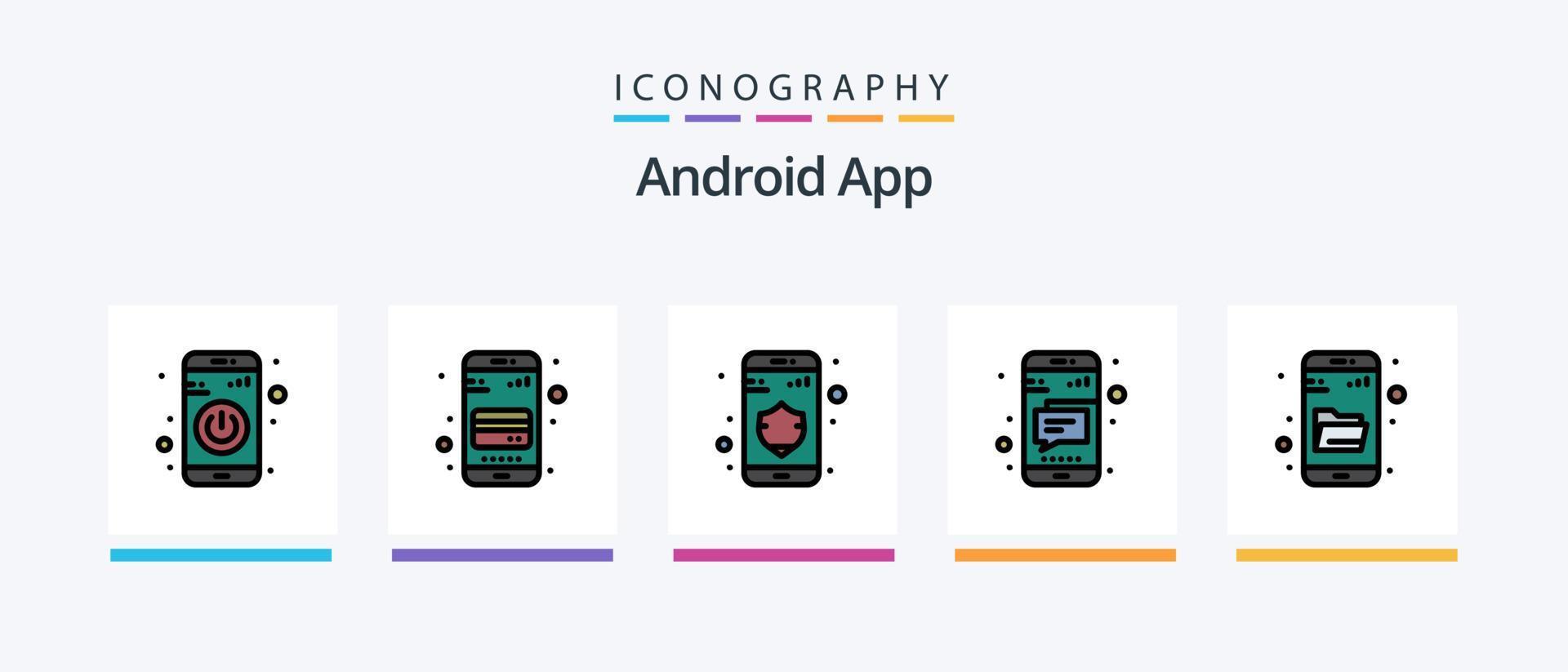 Android App Line Filled 5 Icon Pack Including file. back. buy. smartphone. app. Creative Icons Design vector