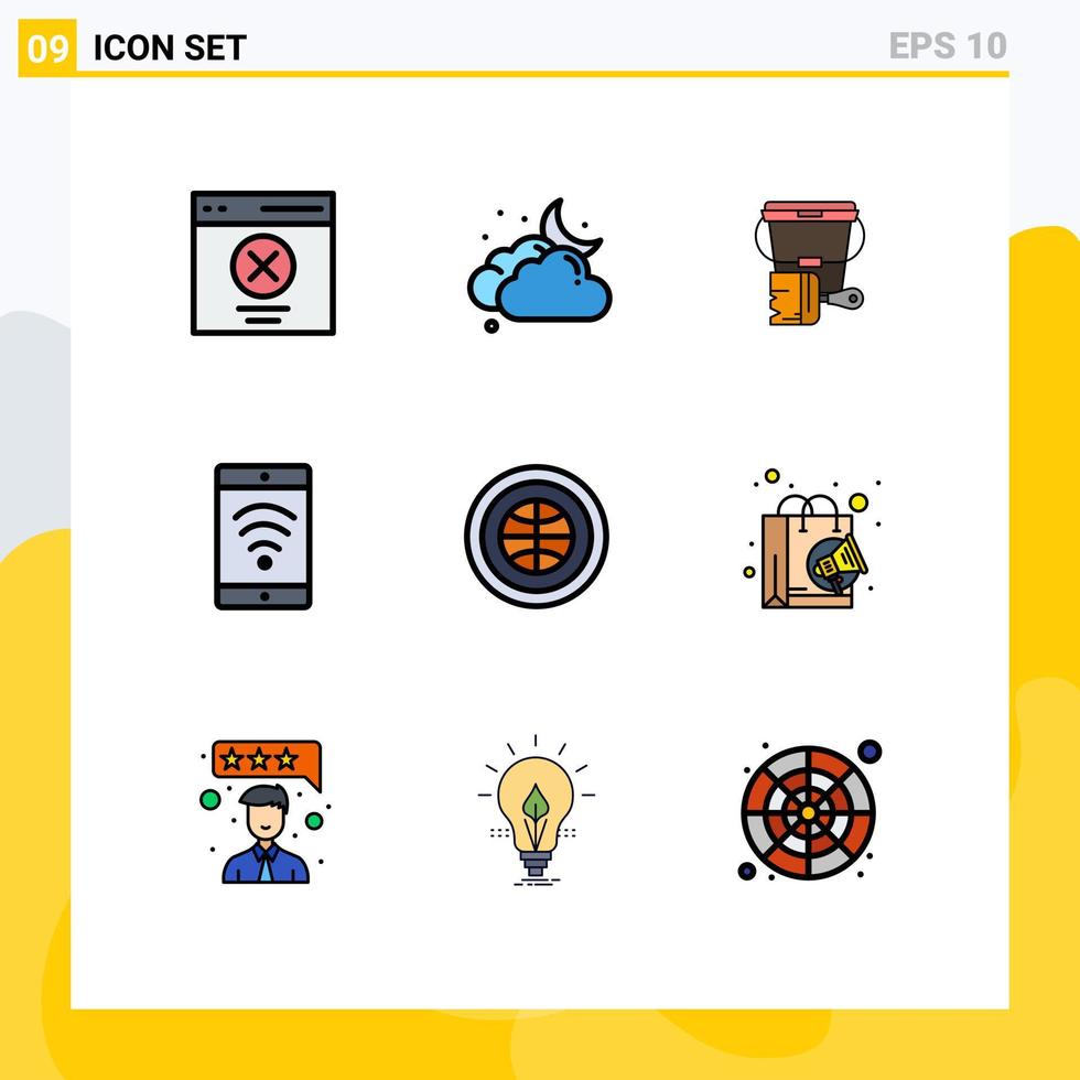 Pictogram Set of 9 Simple Filledline Flat Colors of interface wifi weather beach brush Editable Vector Design Elements