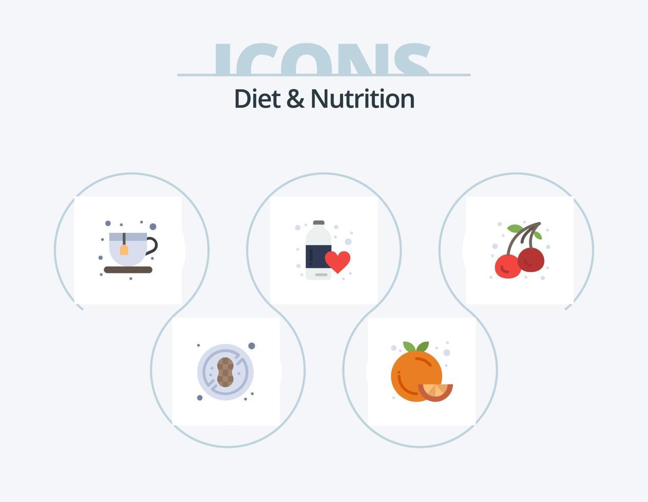 Diet And Nutrition Flat Icon Pack 5 Icon Design. cherry. love. diet. water. fitness health vector