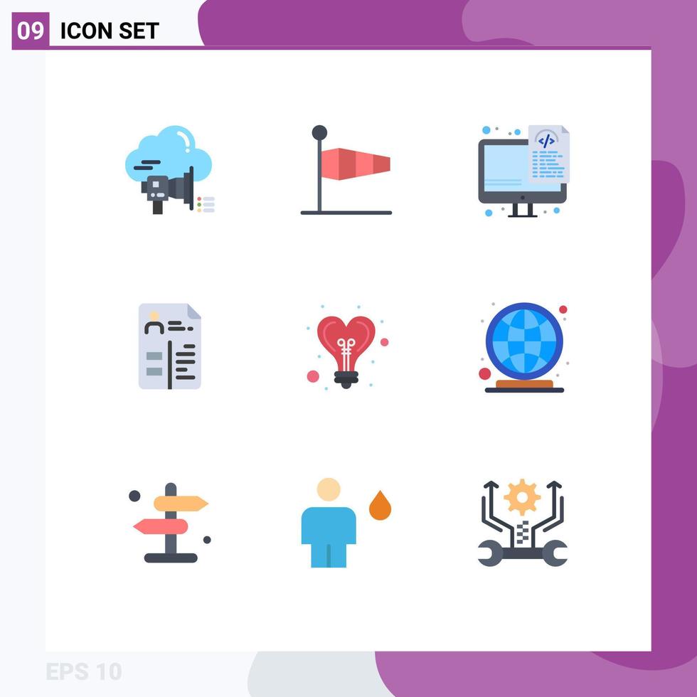 Pictogram Set of 9 Simple Flat Colors of portfolio cv speed curriculum programming Editable Vector Design Elements