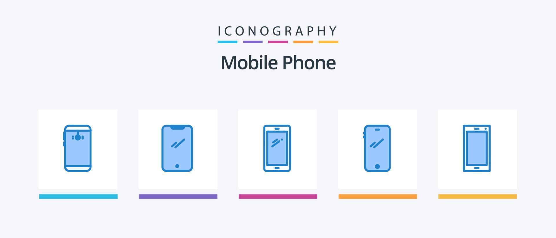 paquete de iconos de teléfono móvil azul 5 que incluye. android.. diseño de iconos creativos vector