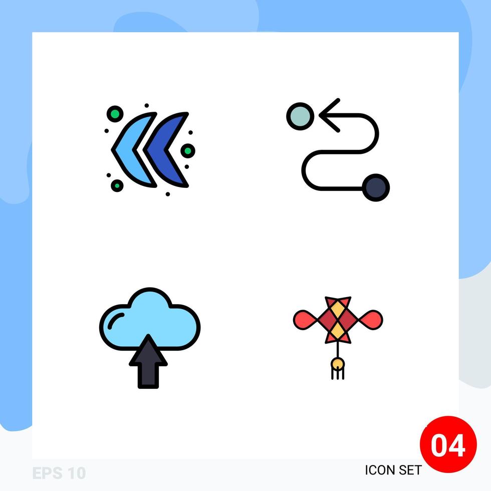 Set of 4 Modern UI Icons Symbols Signs for arrow upload destination cloud china Editable Vector Design Elements