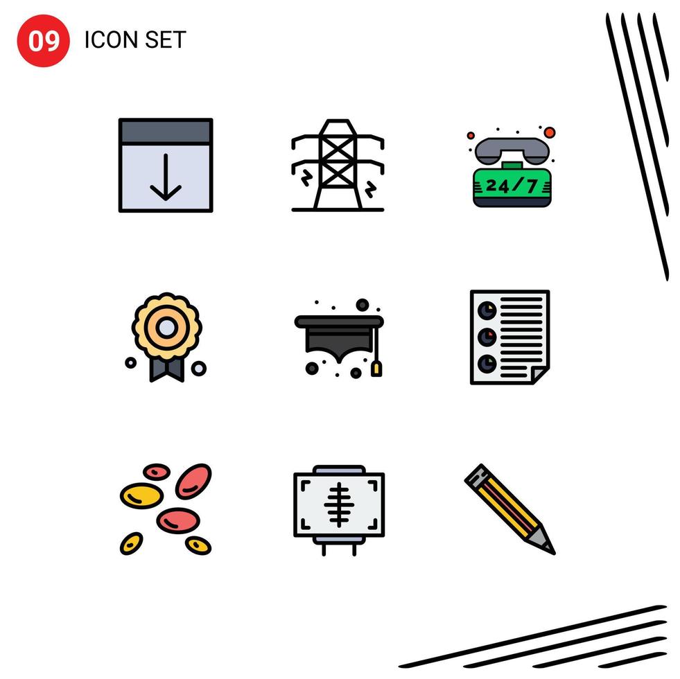 Set of 9 Modern UI Icons Symbols Signs for school quality tower medal time Editable Vector Design Elements