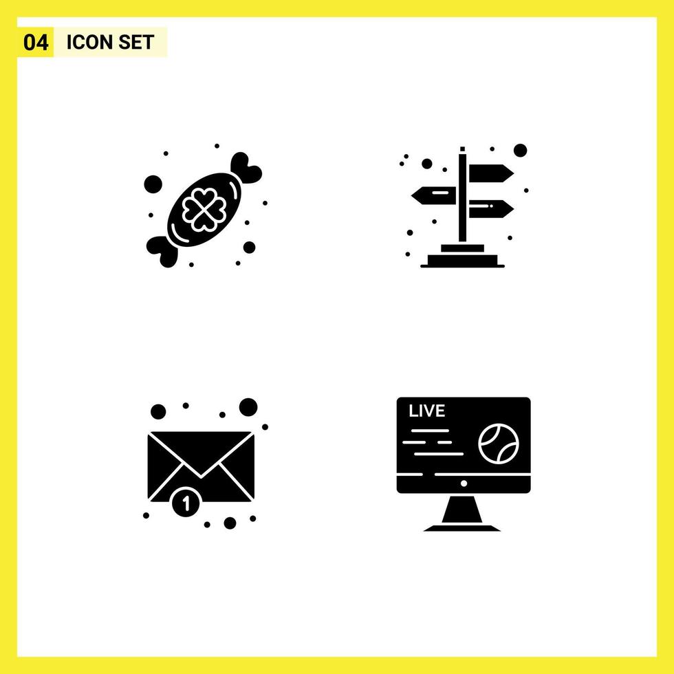 4 Creative Icons Modern Signs and Symbols of candy notification festival directions live Editable Vector Design Elements