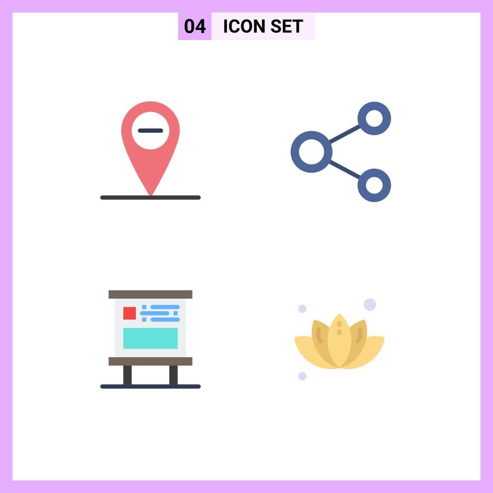 Mobile Interface Flat Icon Set of 4 Pictograms of minus billboard link social pubic Editable Vector Design Elements