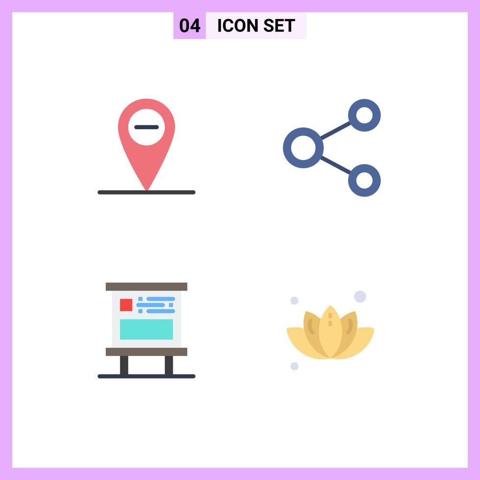 conjunto de iconos planos de interfaz móvil de 4 pictogramas de elementos de diseño de vector editables púbicos sociales de enlace de cartelera negativo