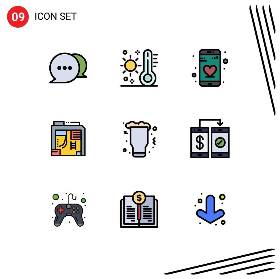 9 Thematic Vector Filledline Flat Colors and Editable Symbols of party celebration app computer box Editable Vector Design Elements