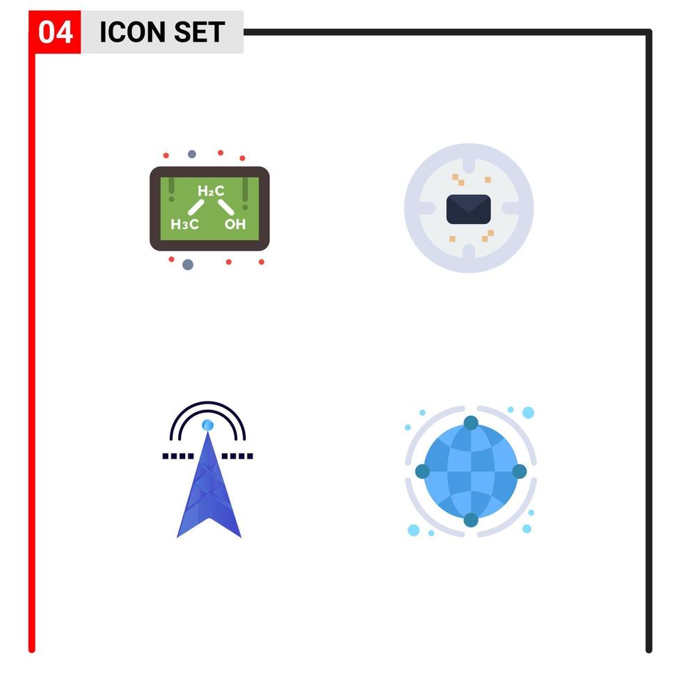 Set of 4 Vector Flat Icons on Grid for chemistry electricity study message tower Editable Vector Design Elements