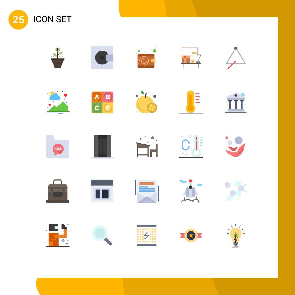 User Interface Pack of 25 Basic Flat Colors of workplace wallet devices money technology Editable Vector Design Elements