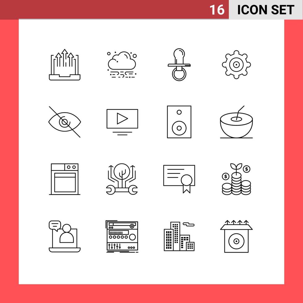 Set of 16 Modern UI Icons Symbols Signs for view eye nipple gear kids Editable Vector Design Elements