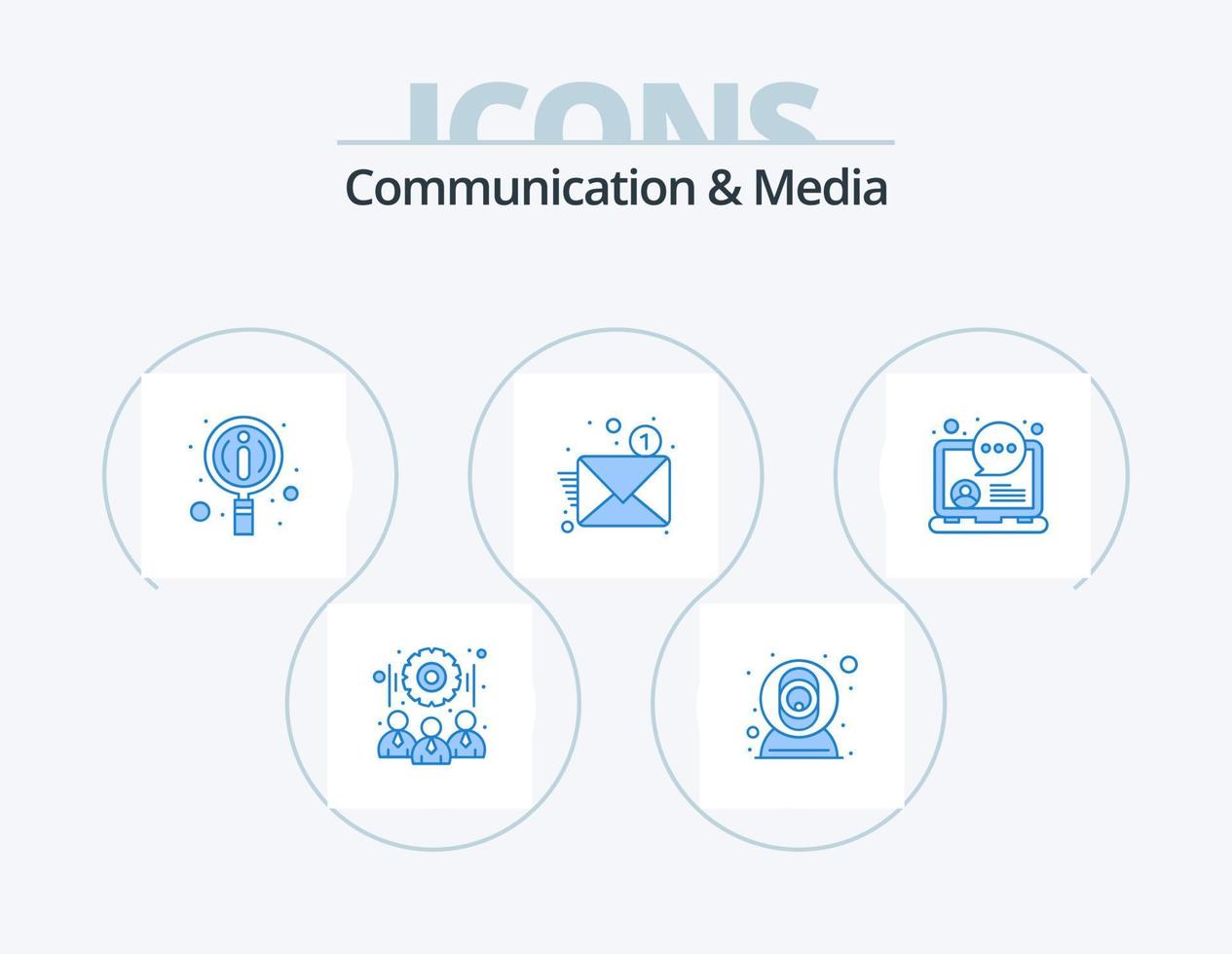 Communication And Media Blue Icon Pack 5 Icon Design. media. online chat. information. letter. new vector