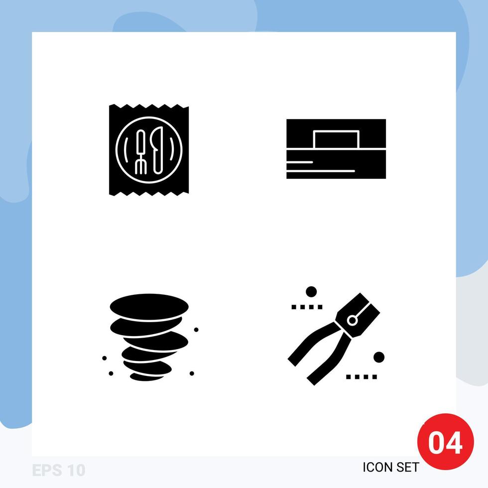Set of 4 Modern UI Icons Symbols Signs for lunch weather table man construction Editable Vector Design Elements