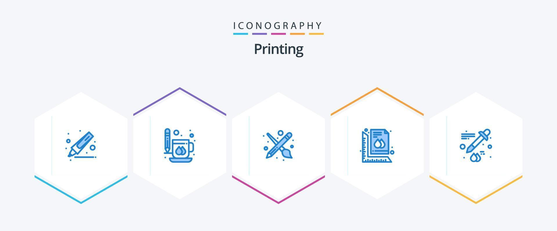 impresión de 25 paquetes de iconos azules que incluyen color. imprimir. cepillar. Talla. medida vector