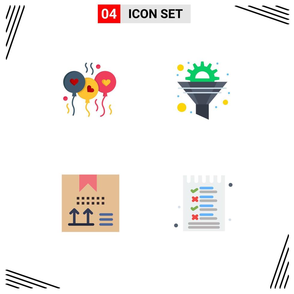 Modern Set of 4 Flat Icons Pictograph of bloone box wedding funnel design Editable Vector Design Elements