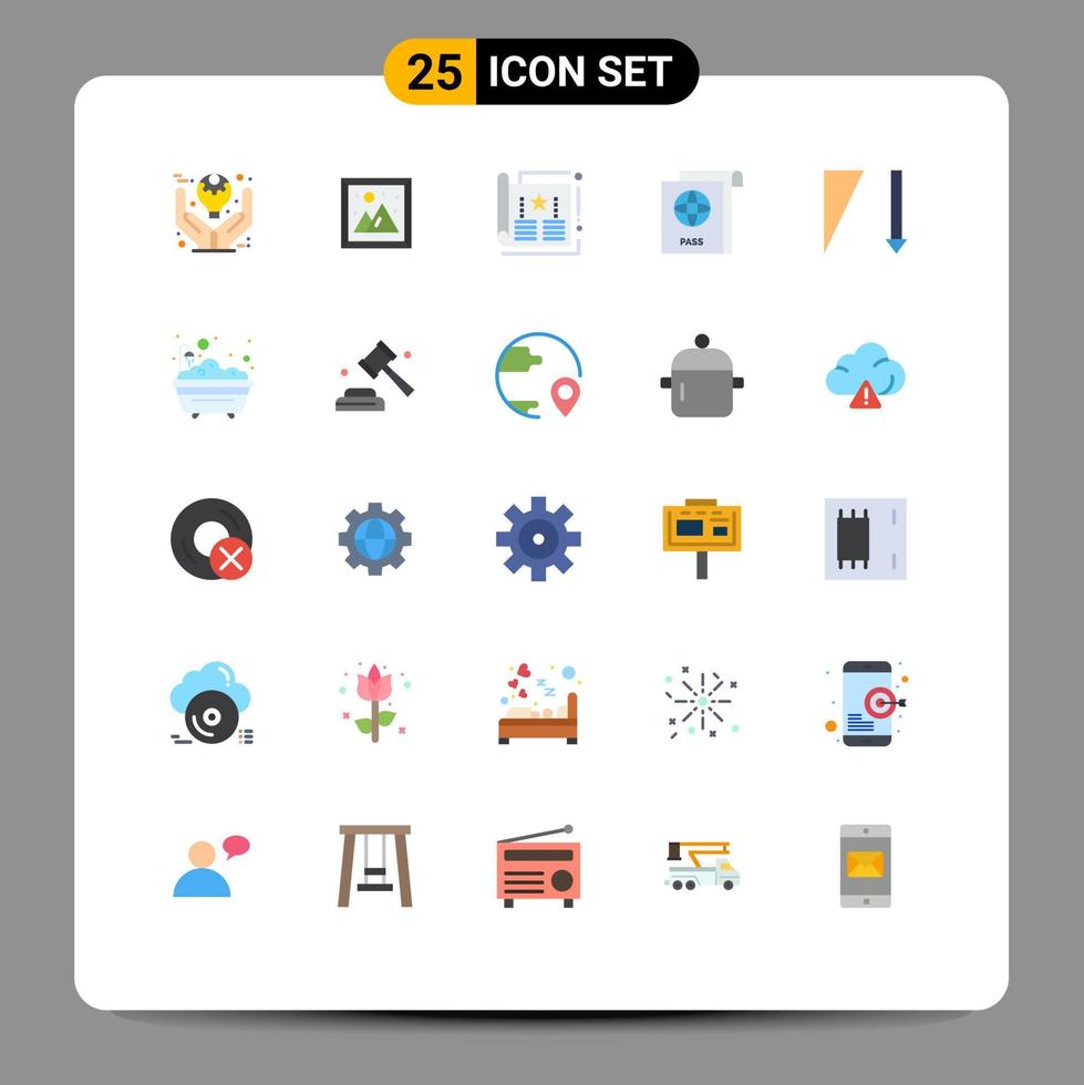 Universal Icon Symbols Group of 25 Modern Flat Colors of descending passport picture document leaflet Editable Vector Design Elements