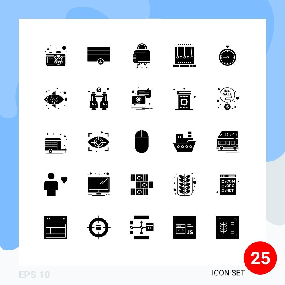 User Interface Pack of 25 Basic Solid Glyphs of fast stopwatch lock swing pendulum Editable Vector Design Elements