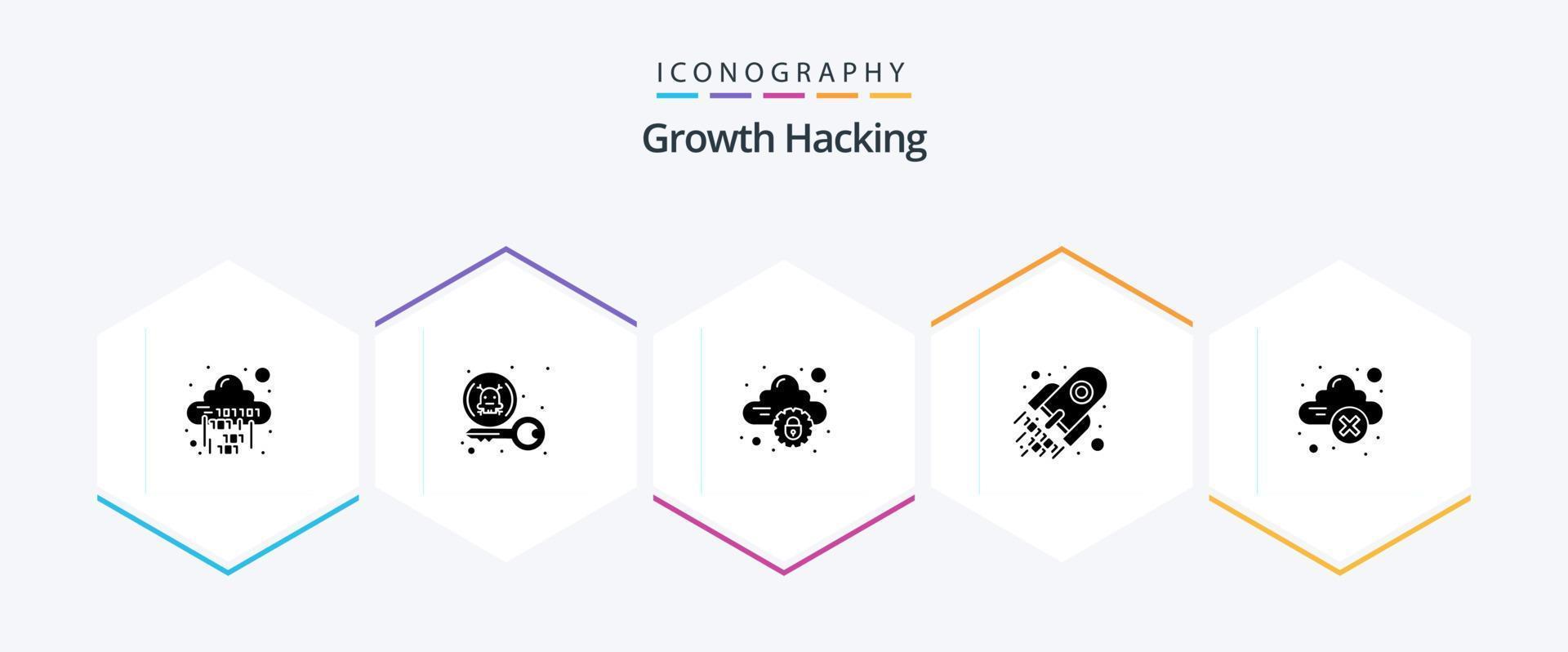 Hacking 25 Glyph icon pack including space. decode. private. code. secure vector