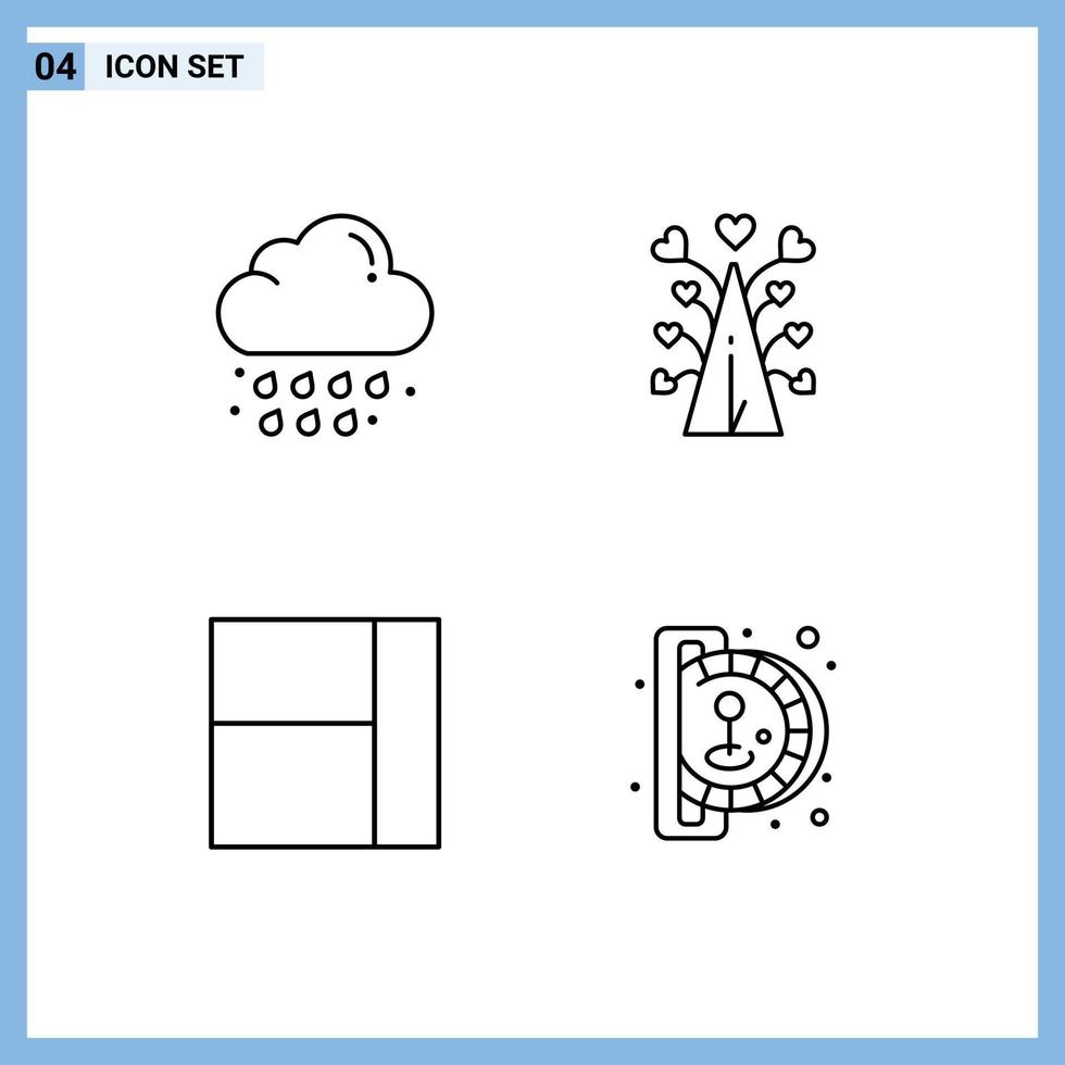 Group of 4 Modern Filledline Flat Colors Set for cloud grid weather heart insert coin Editable Vector Design Elements