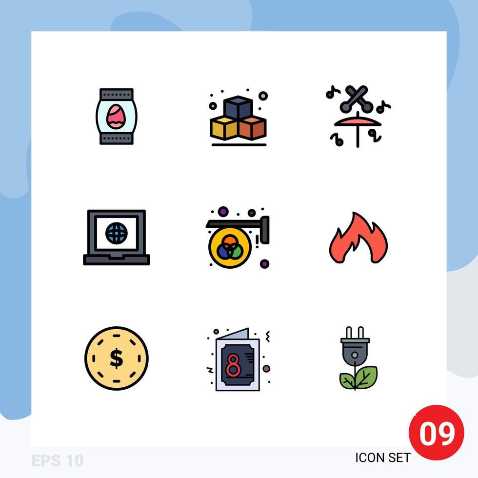9 Filledline Flat Color concept for Websites Mobile and Apps fire palette multimedia design advertisement Editable Vector Design Elements
