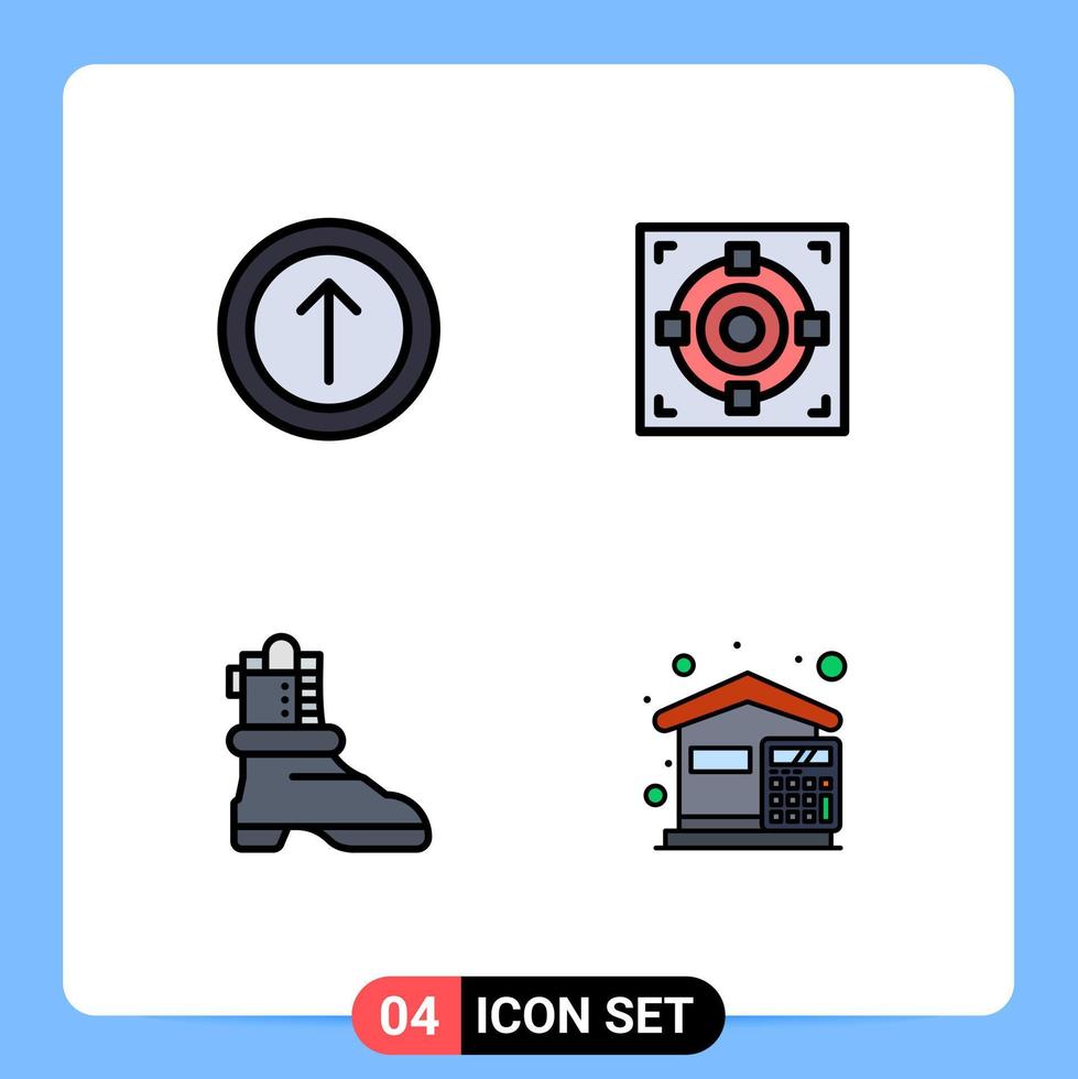 Set of 4 Modern UI Icons Symbols Signs for upload american target goal budget Editable Vector Design Elements