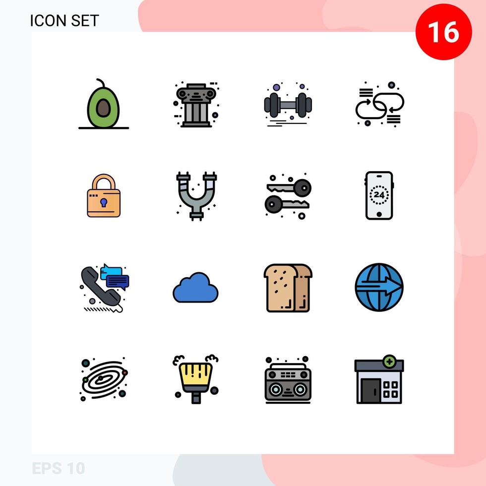 Set of 16 Modern UI Icons Symbols Signs for computing network dumbbell link chain Editable Creative Vector Design Elements