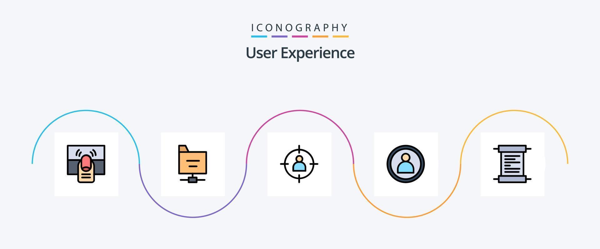 la línea de experiencia del usuario llenó el paquete de iconos planos 5 que incluye el recibo. usuario. humano. persona. usuario vector