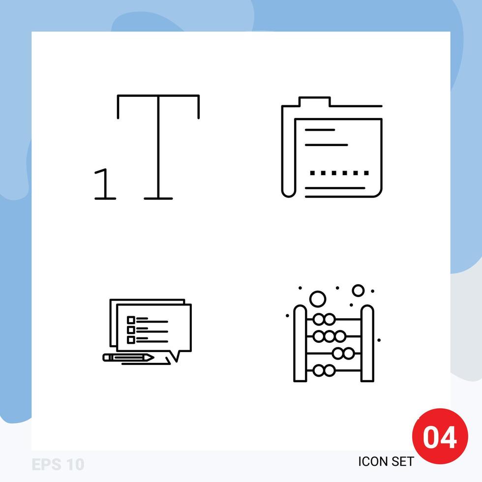 4 Creative Icons Modern Signs and Symbols of font message content file abacus Editable Vector Design Elements