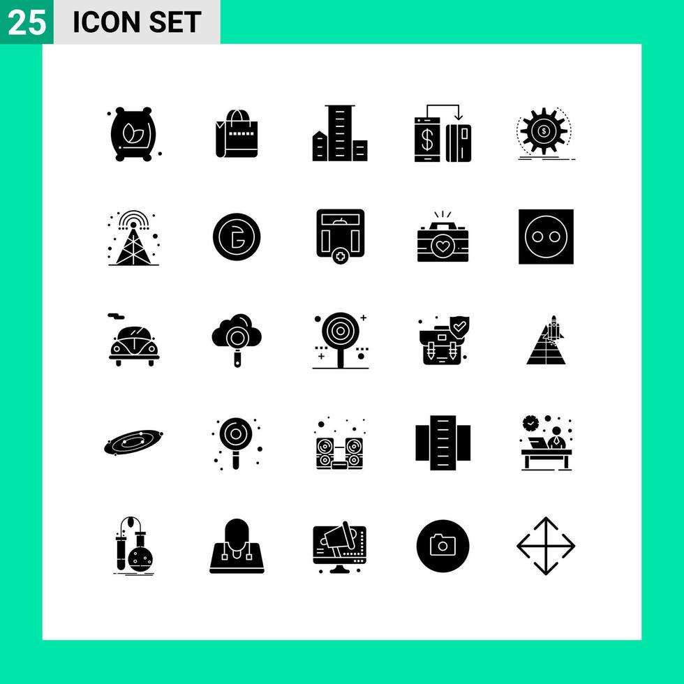 Set of 25 Modern UI Icons Symbols Signs for smartphone machine district digital residences Editable Vector Design Elements