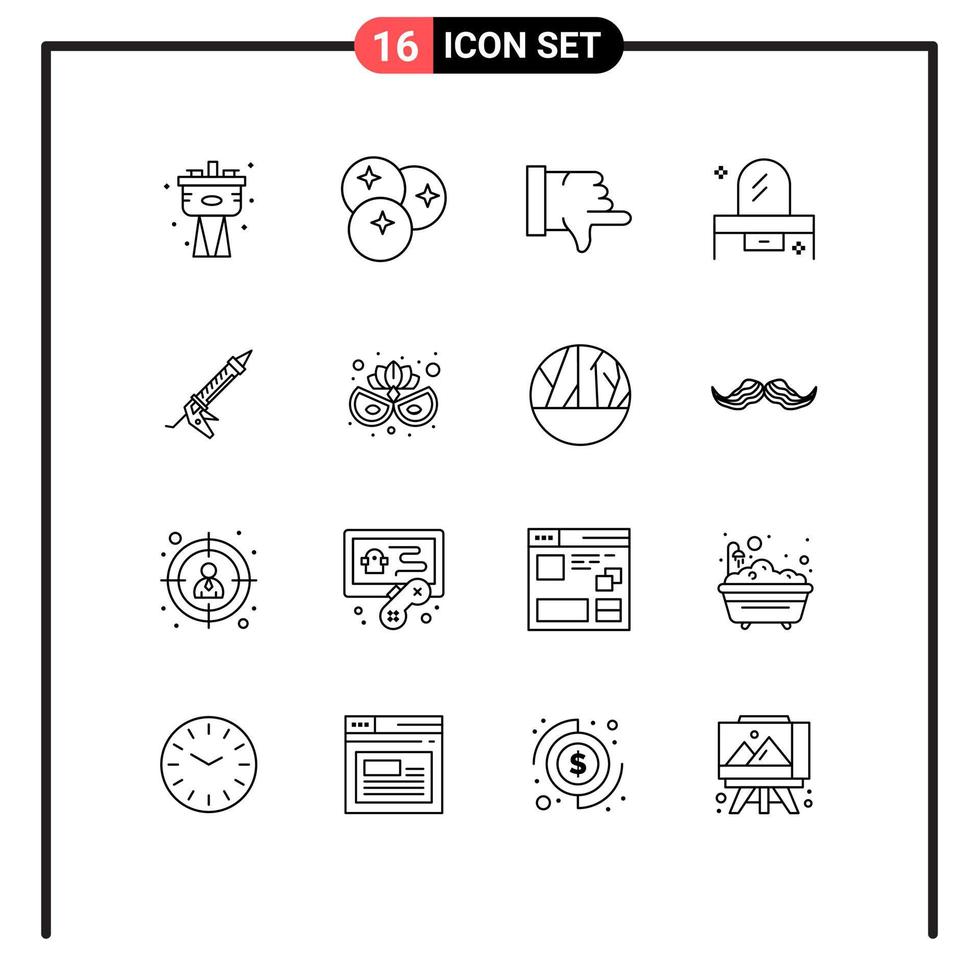Pack of 16 creative Outlines of sealant dresser line drawer beauty Editable Vector Design Elements