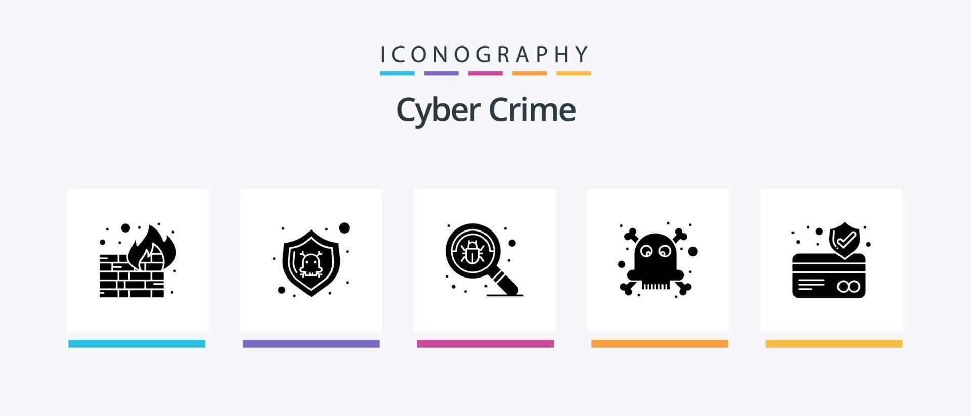 Cyber Crime Glyph 5 Icon Pack Including card. atm card. bug. poison. dangerous. Creative Icons Design vector