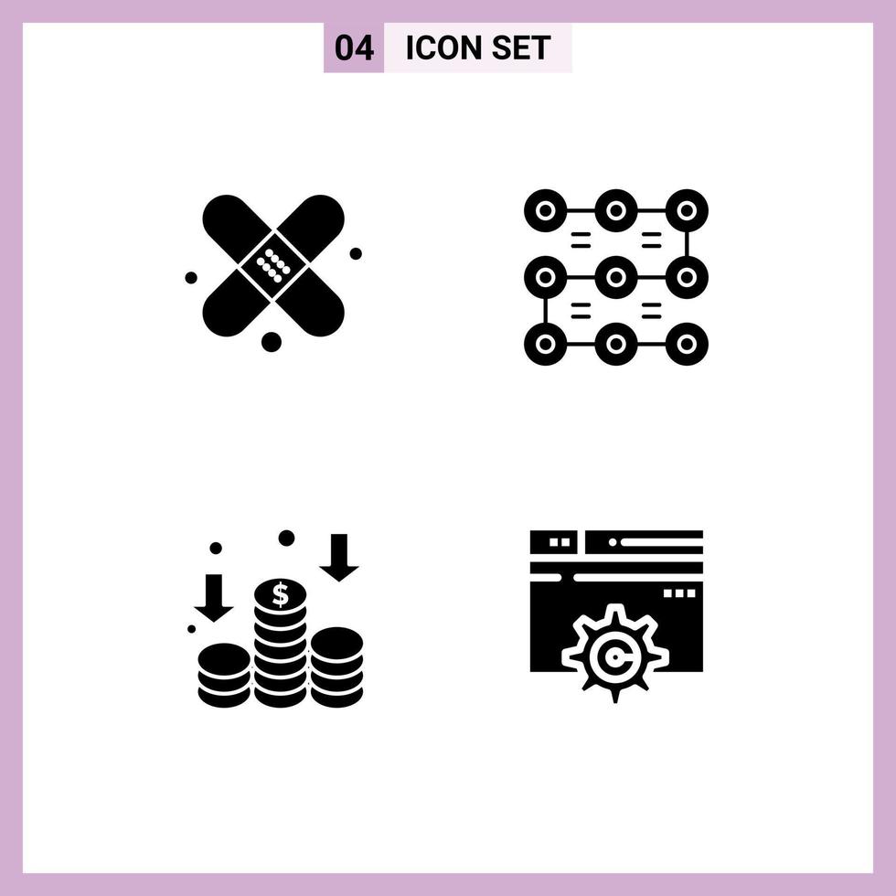 Universal Icon Symbols Group of 4 Modern Solid Glyphs of bandage money lock security design Editable Vector Design Elements