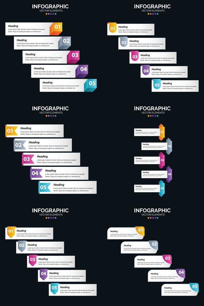 Vector 6 Infographics Pack Presentation slide template 5 Steps cycle diagrams and timelines