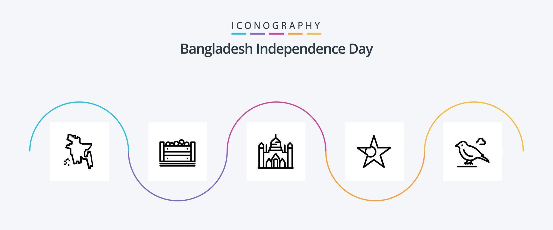 paquete de iconos de la línea 5 del día de la independencia de bangladesh que incluye gorrión. británico. bangladesh pájaro. bandera vector