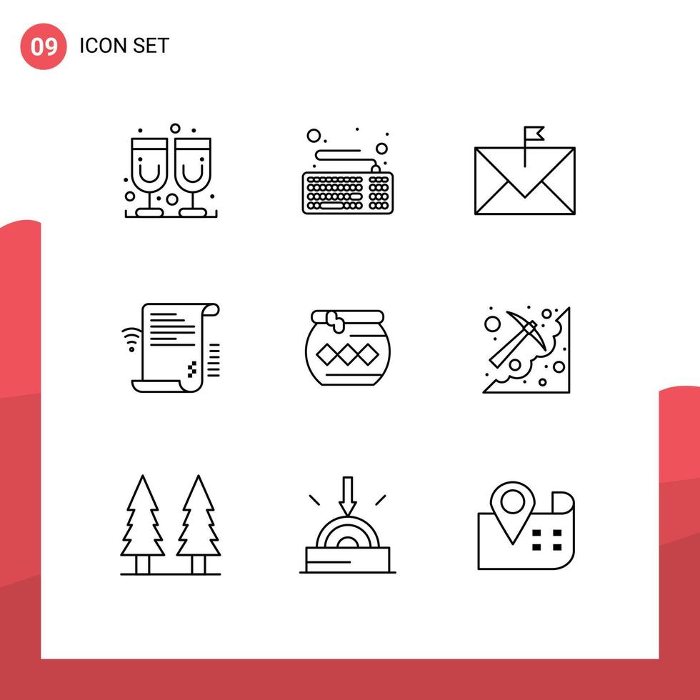 9 Thematic Vector Outlines and Editable Symbols of pot wifi contact presentation data Editable Vector Design Elements